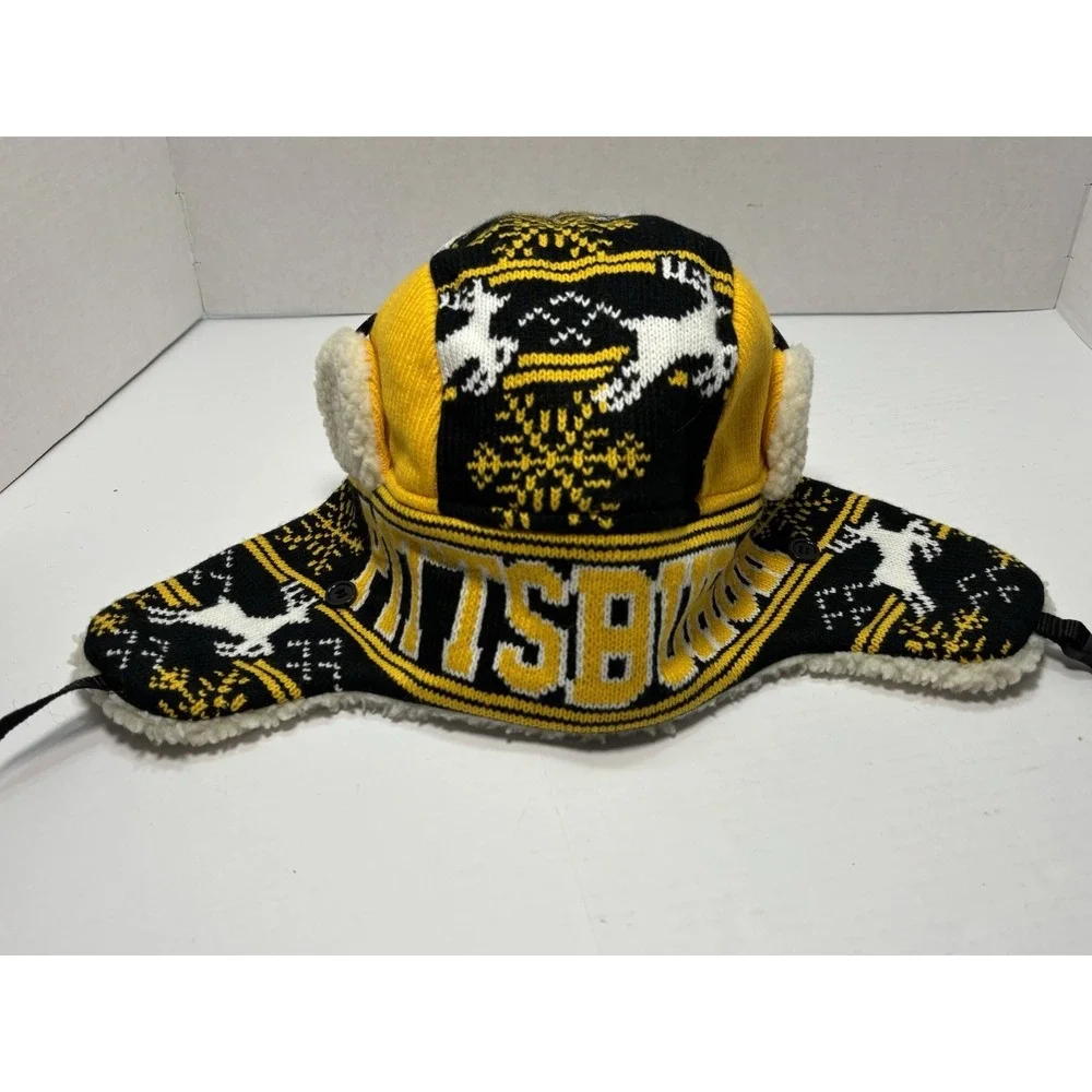 Pittsburgh Trapper Hat Quilted /Sherpa Lined Winter Cap Pirates Steelers Colors‎